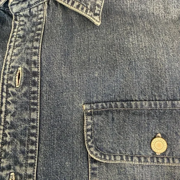 Lands' End Denim Shacket with Orange Plaid Lining - Picture 5 of 9